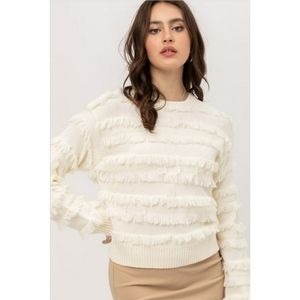 Cream Fringe Knit Sweater